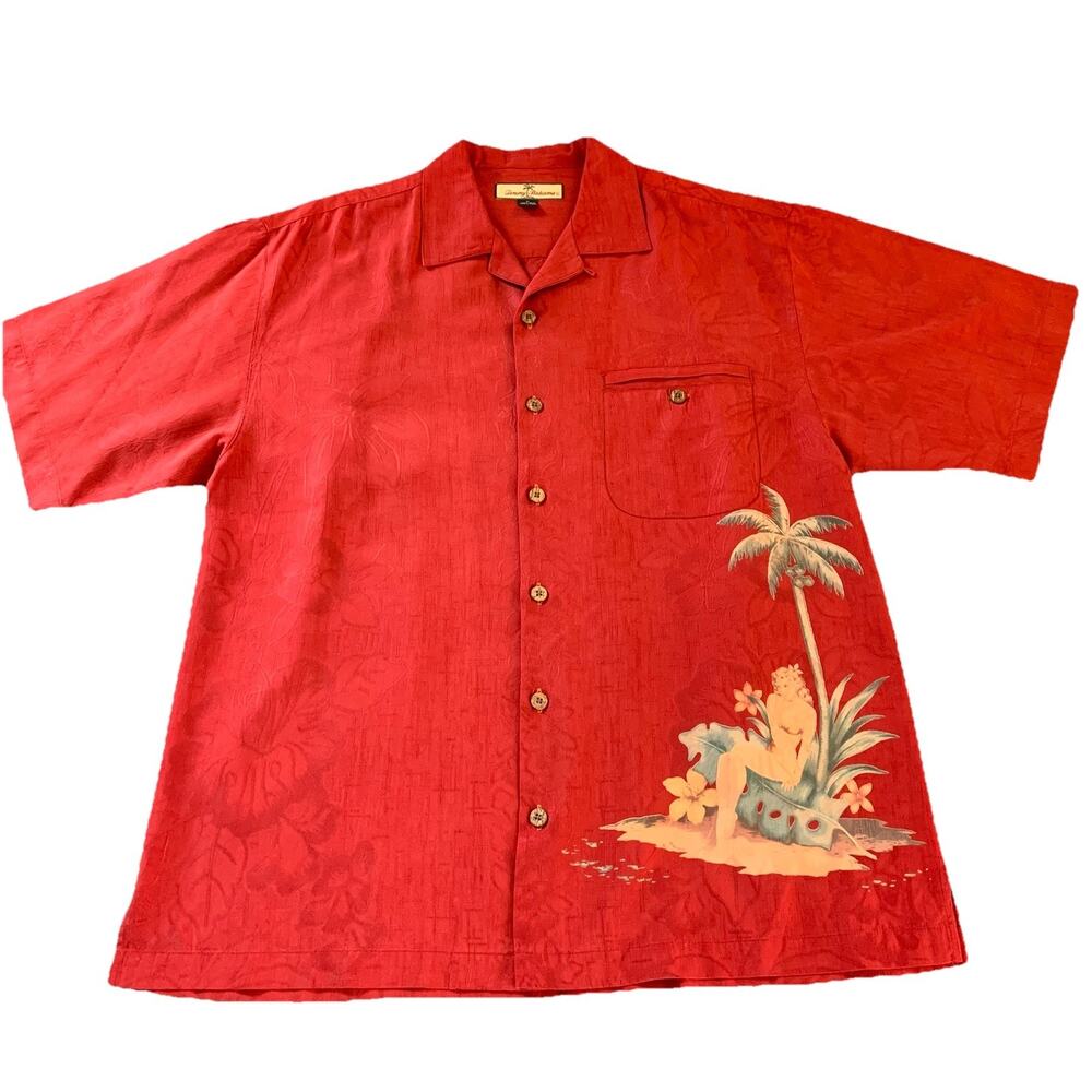 Tommy Bahama Pinup Girl 100% Silk Button Up Hawaiian Shirt Short Sleeve Size M
